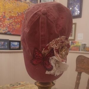 Pink Soft Cotton Baseball Hat Vintage Fabric And Beads